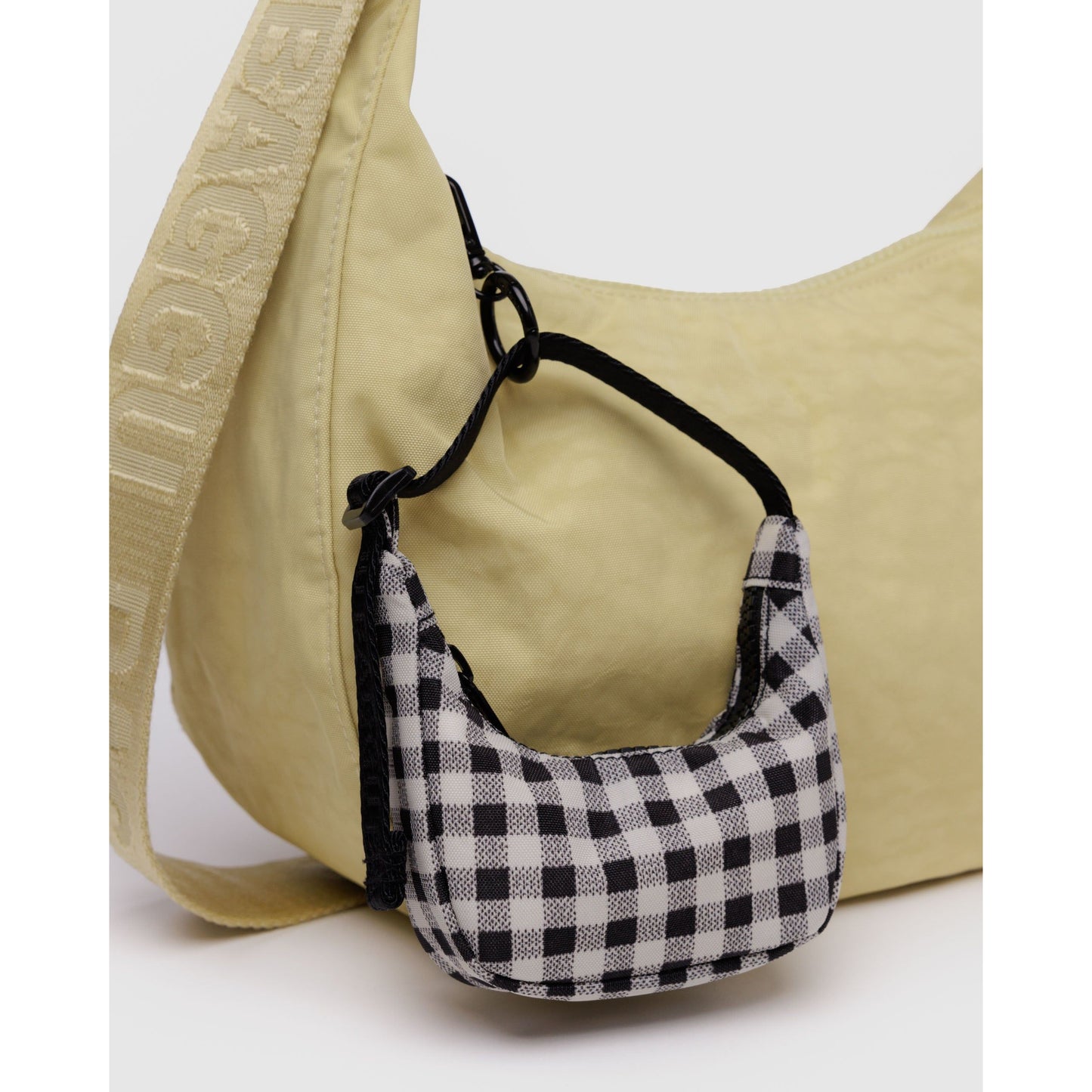 CRESCENT BAG CHARM - BLACK + WHITE GINGHAM