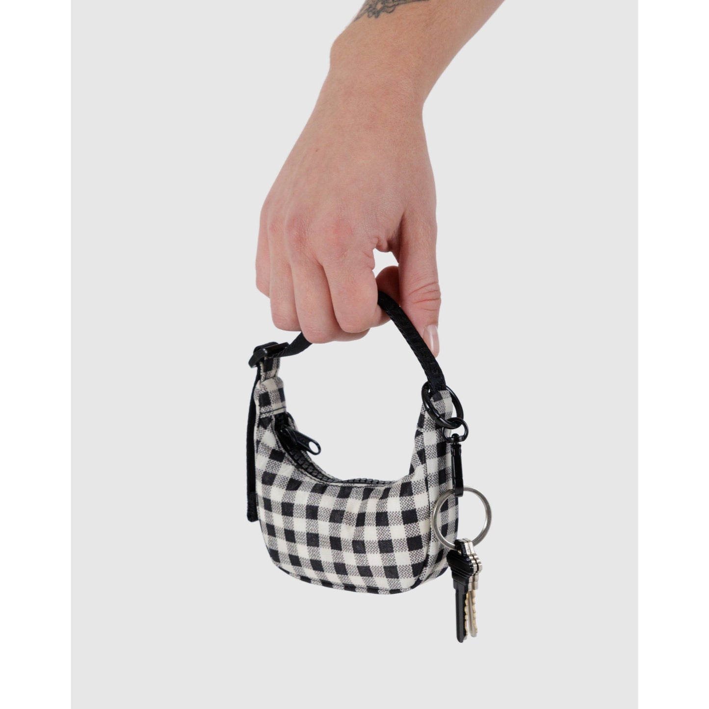 CRESCENT BAG CHARM - BLACK + WHITE GINGHAM