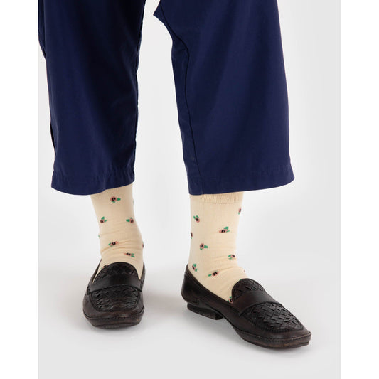 Crew Sock - Cream Rosette