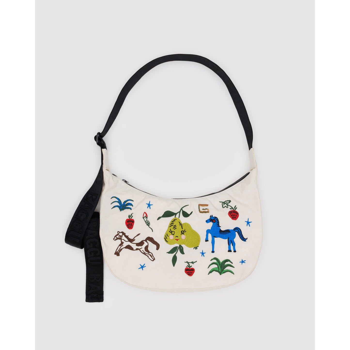 Medium Nylon Crescent Bag - Embroidered Painted Prairie