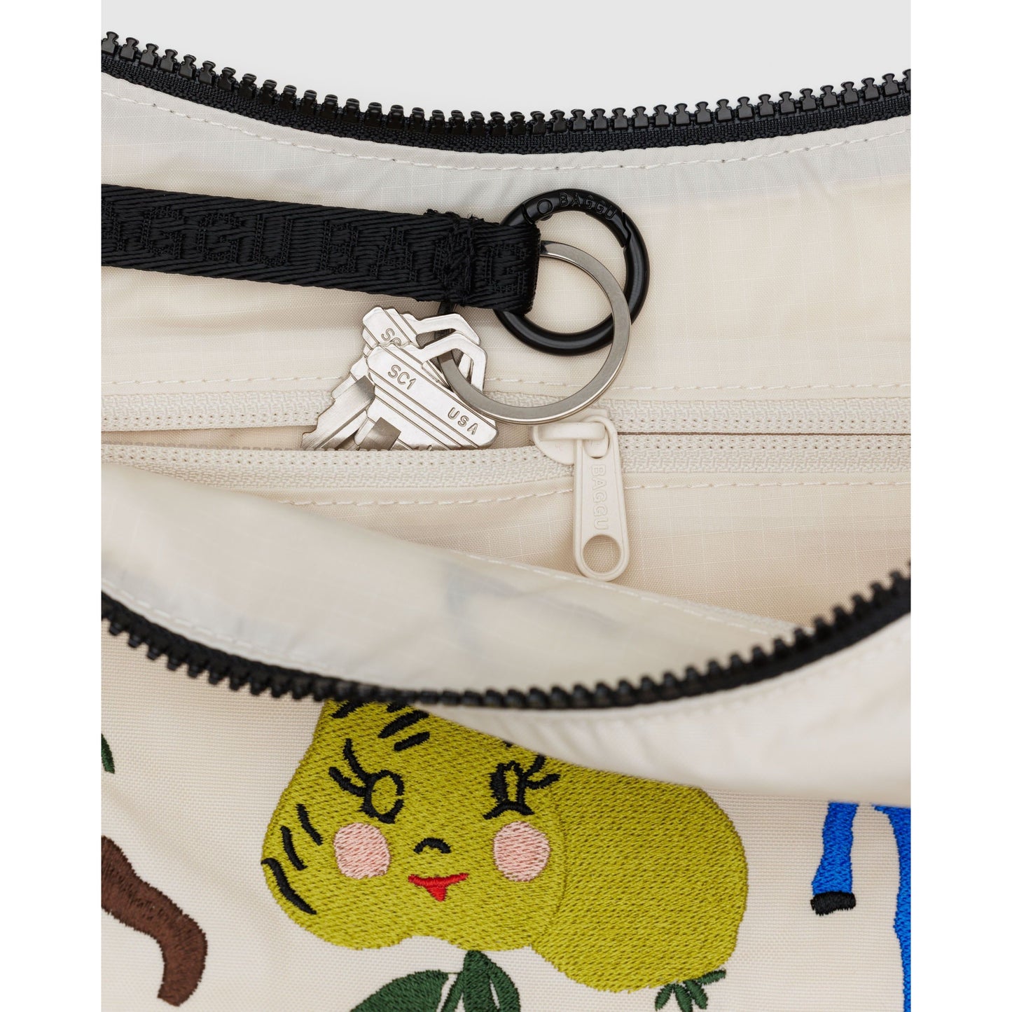 Medium Nylon Crescent Bag - Embroidered Painted Prairie