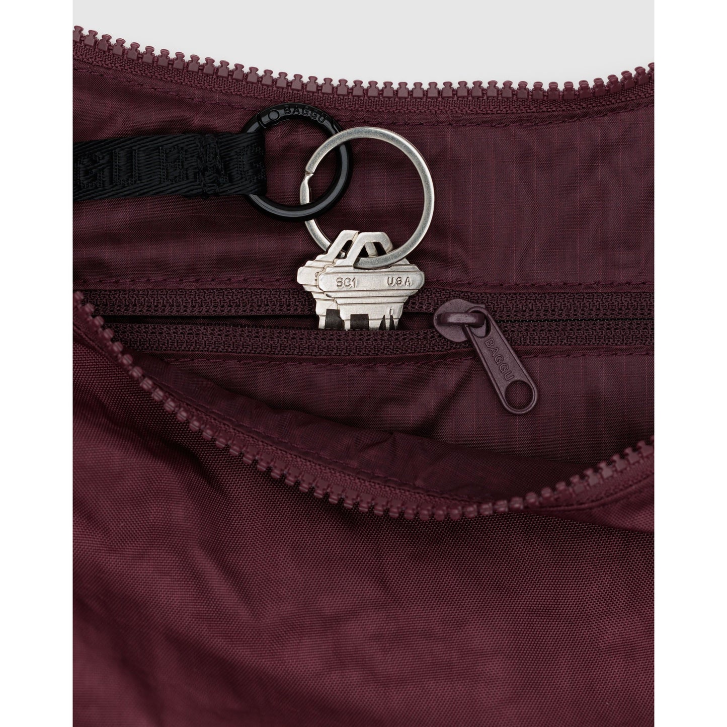 Medium Nylon Crescent Bag - Mahogany