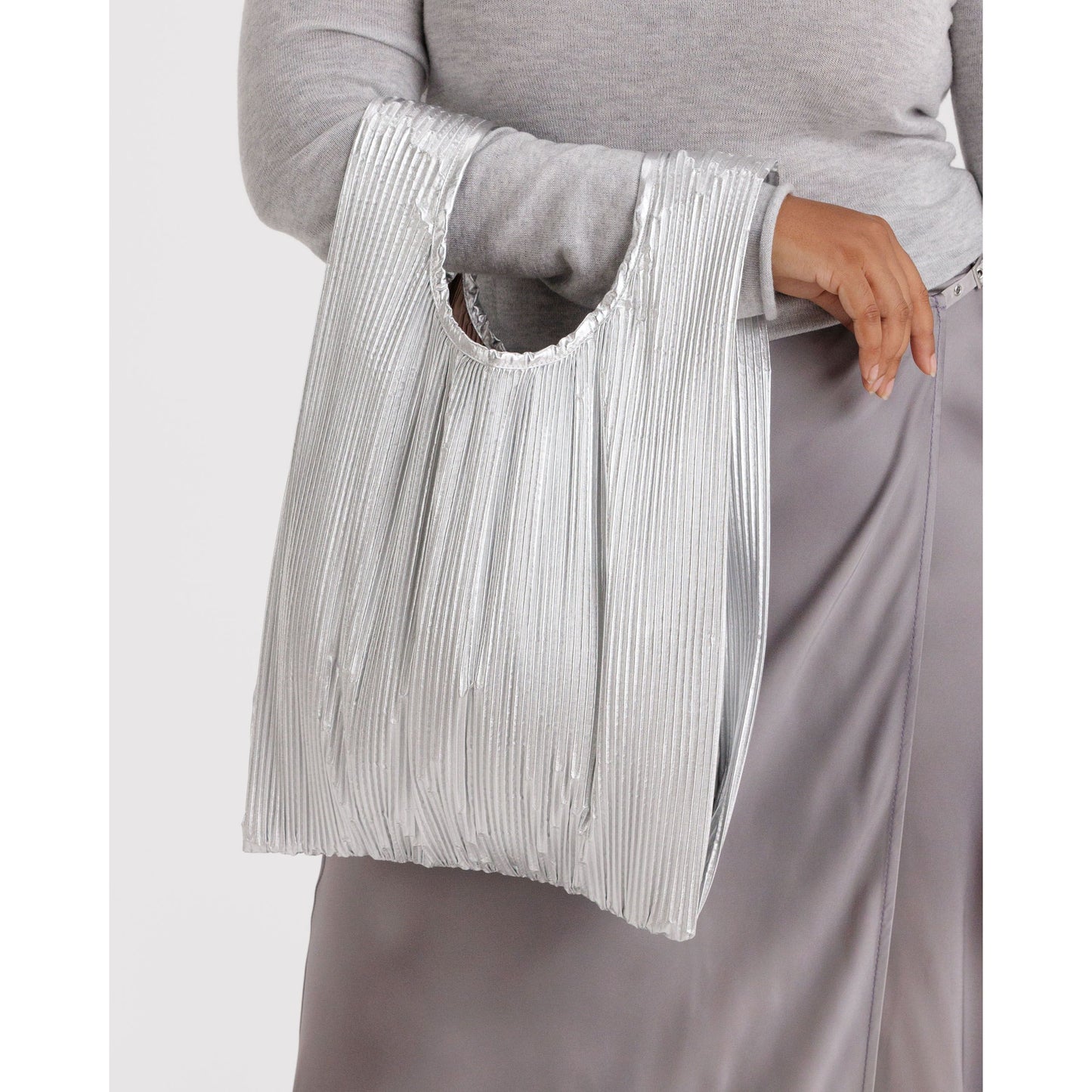 Baggu | 'Baby' Pleated Reusable Shopper - Metallic Chrome