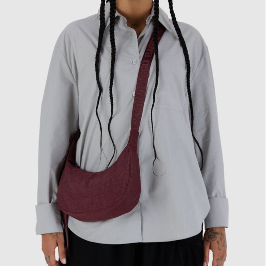 Small Nylon Crescent Bag - Mahogany