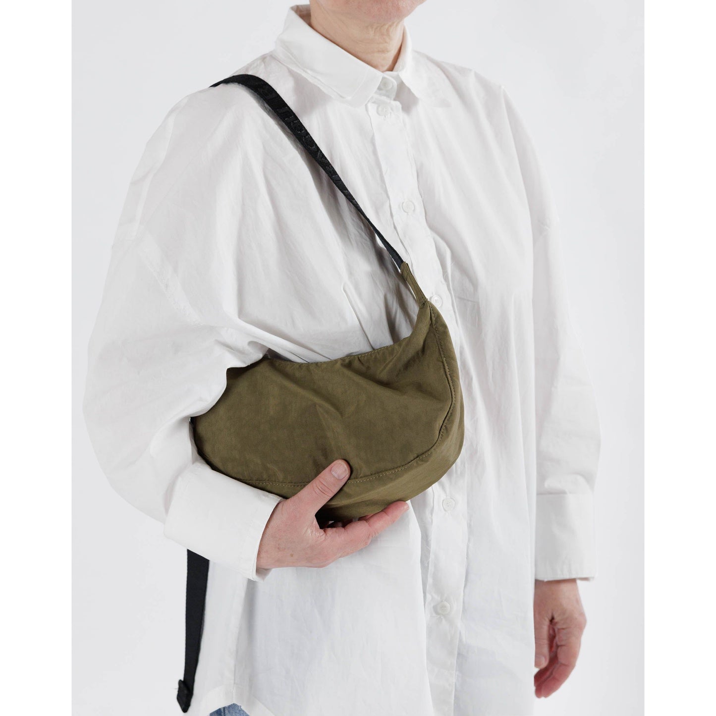 SMALL NYLON CRESCENT BAG -SEAWEED