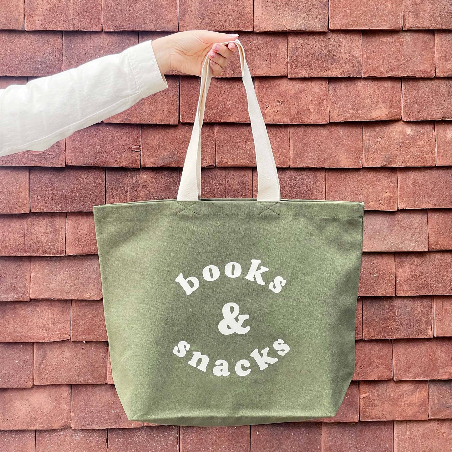 Alphabet Bag | Books & Snacks - Olive Green Canvas Tote Bag - The Malo Life