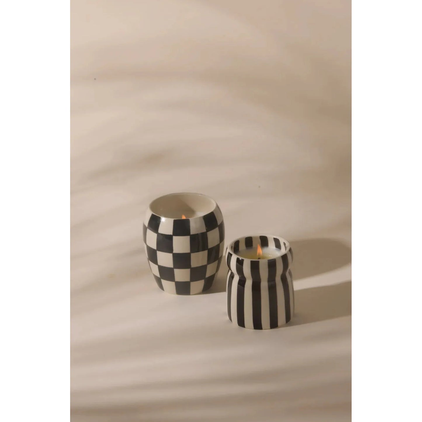 Cabana 6.5oz/184g Black Striped Ceramic Candle - Lava Stone