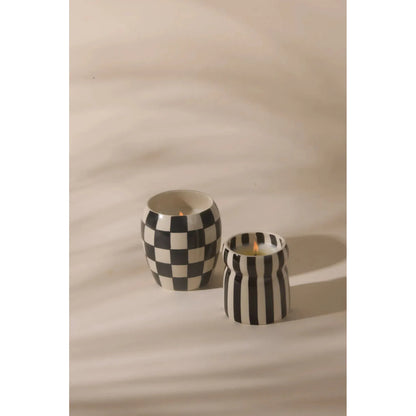 Cabana 6.5oz/184g Black Striped Ceramic Candle - Lava Stone