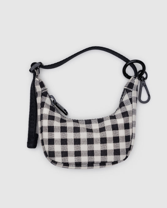 CRESCENT BAG CHARM - BLACK + WHITE GINGHAM