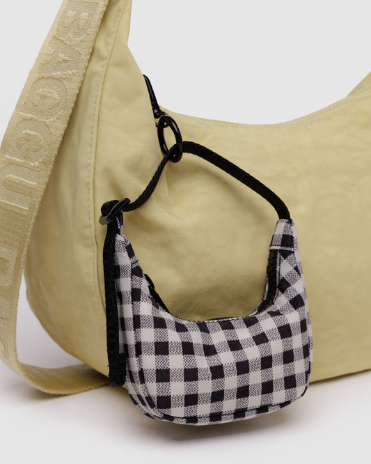 CRESCENT BAG CHARM - BLACK + WHITE GINGHAM