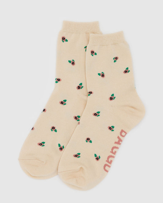 CREW SOCK - CREAM ROSETTE