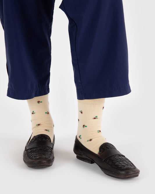 CREW SOCK - CREAM ROSETTE