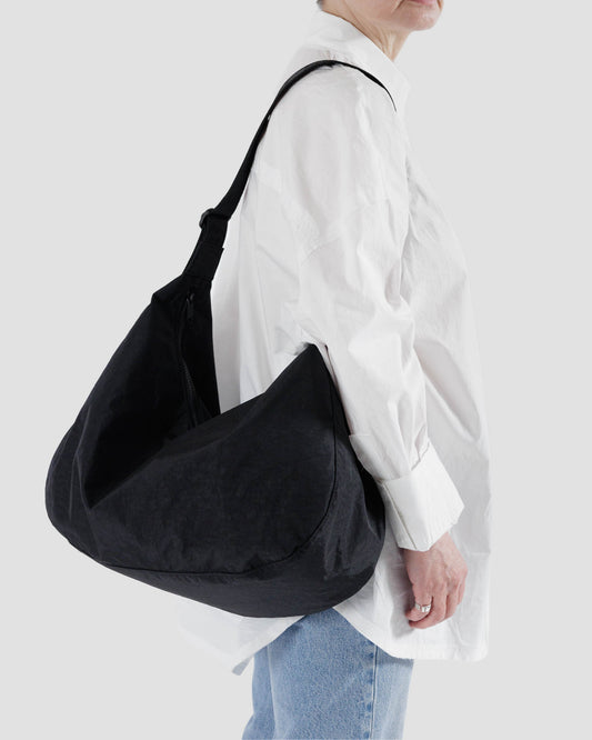 LARGE NYLON CRESCENT BAG - BLACK