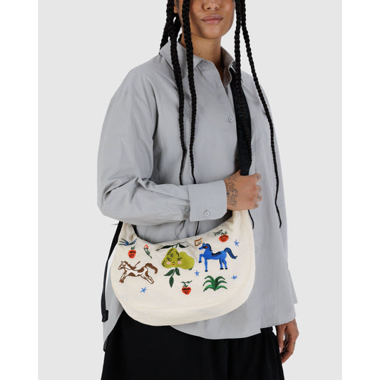 Medium Nylon Crescent Bag - Embroidered Painted Prairie