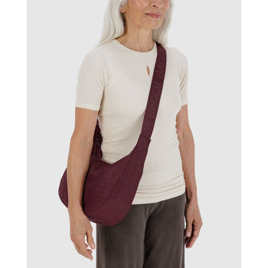 Medium Nylon Crescent Bag - Mahogany