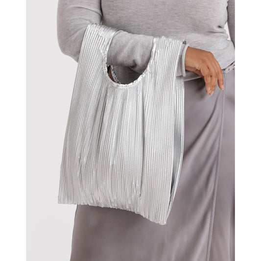 Baggu | 'Baby' Pleated Reusable Shopper - Metallic Chrome