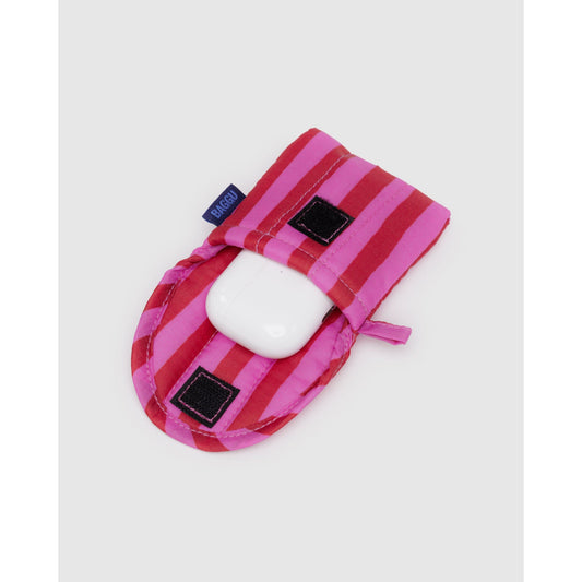 PUFFY EAR BUDS CASE - PINK & RED STRIPE