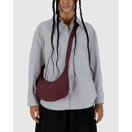 Small Nylon Crescent Bag - Mahogany