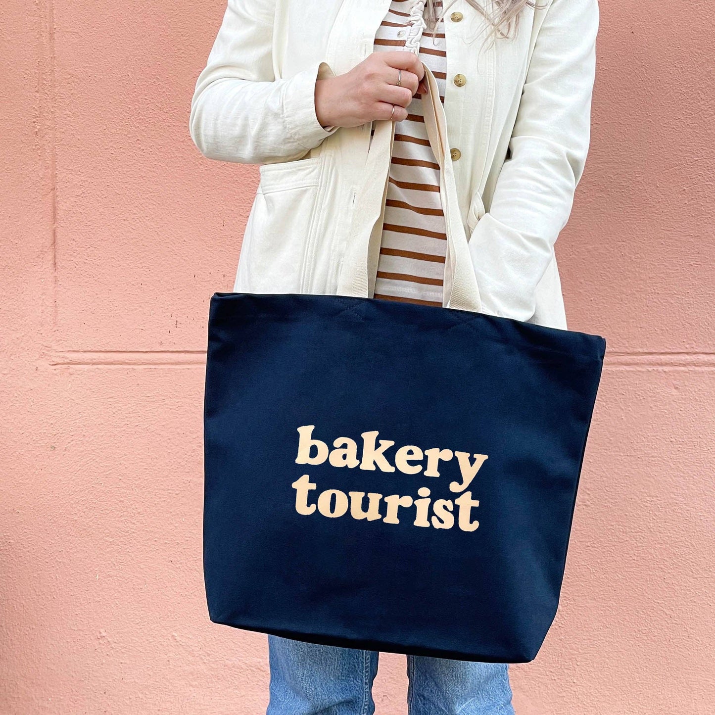 Alphabet Bag | ‘Bakery Tourist’ Canvas – Navy Blue Tote Bag - The Malo Life