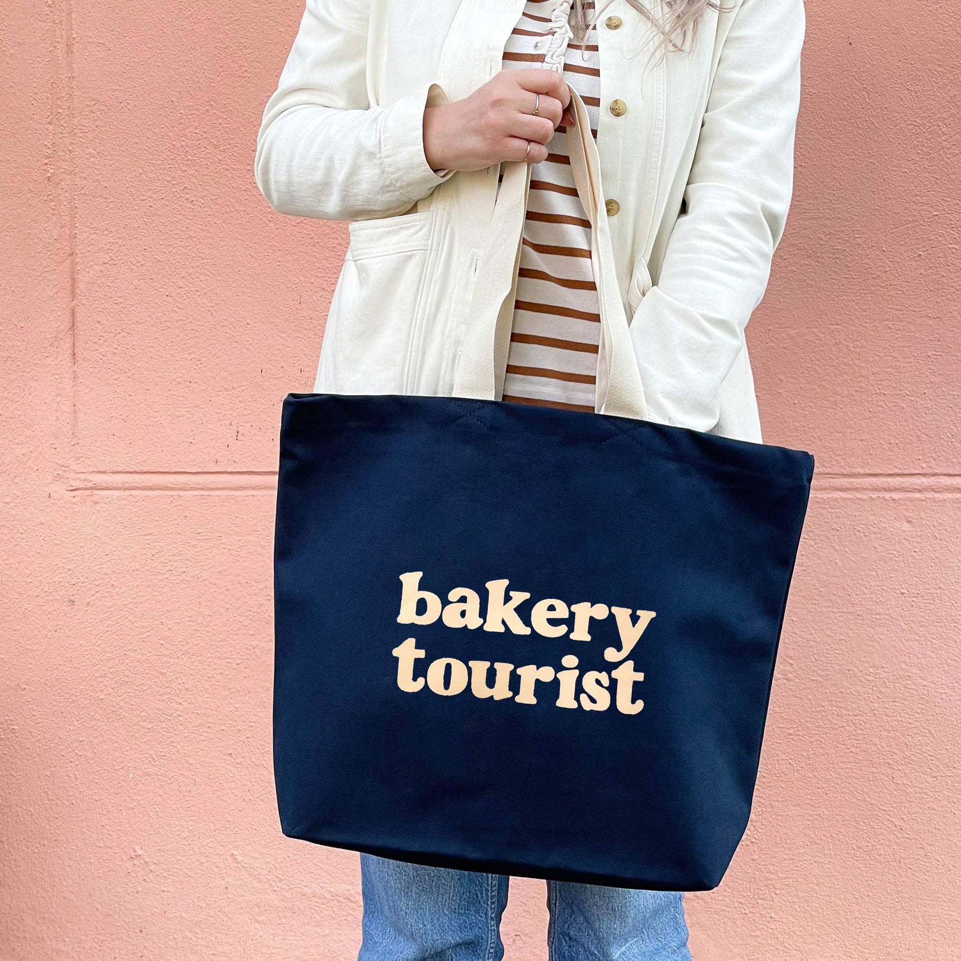 Alphabet Bag | ‘Bakery Tourist’ Canvas – Navy Blue Tote Bag - The Malo Life