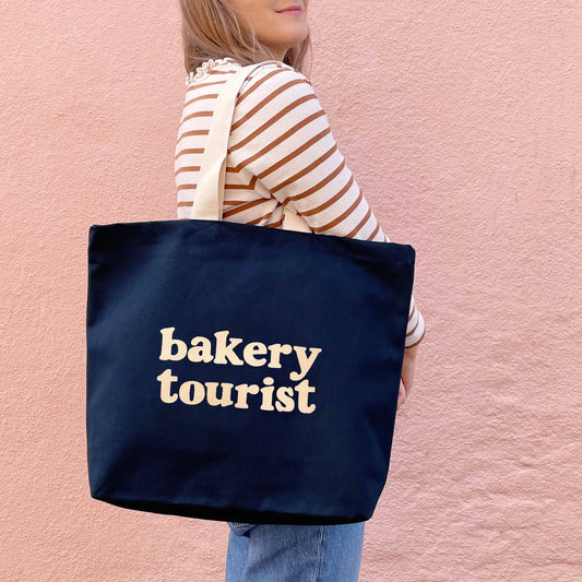 Alphabet Bag | ‘Bakery Tourist’ Canvas – Navy Blue Tote Bag - The Malo Life