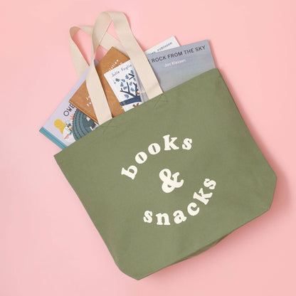 Alphabet Bag | Books & Snacks - Olive Green Canvas Tote Bag - The Malo Life