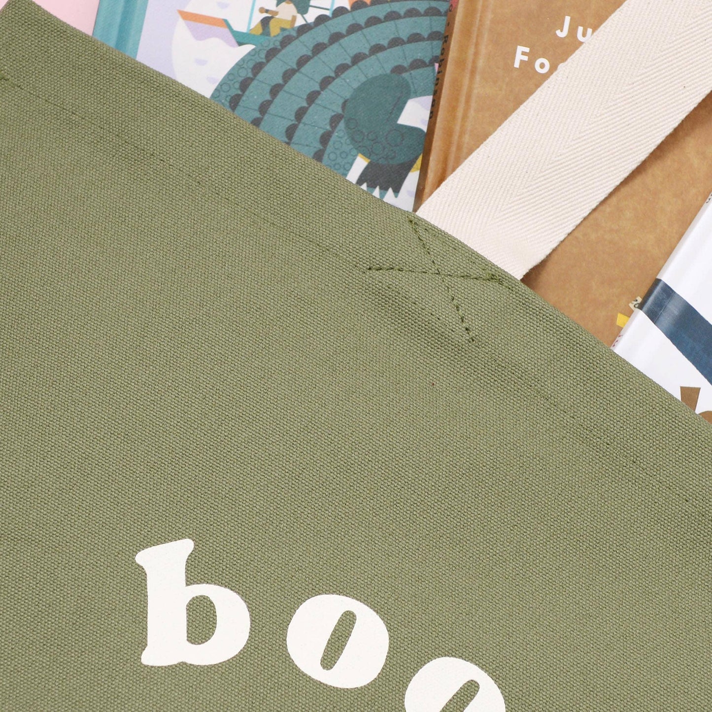 Alphabet Bag | Books & Snacks - Olive Green Canvas Tote Bag - The Malo Life