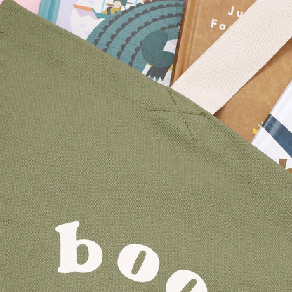 Alphabet Bag | Books & Snacks - Olive Green Canvas Tote Bag - The Malo Life