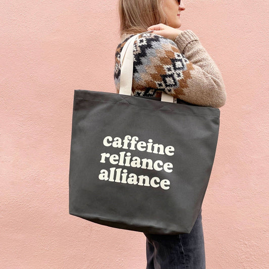 Alphabet Bag | Caffeine Reliance Alliance - Grey Tote Bag - The Malo Life