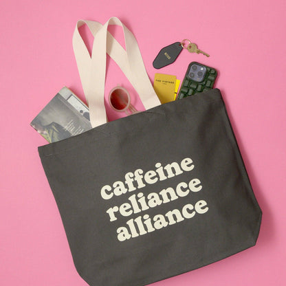 Alphabet Bag | Caffeine Reliance Alliance - Grey Tote Bag - The Malo Life