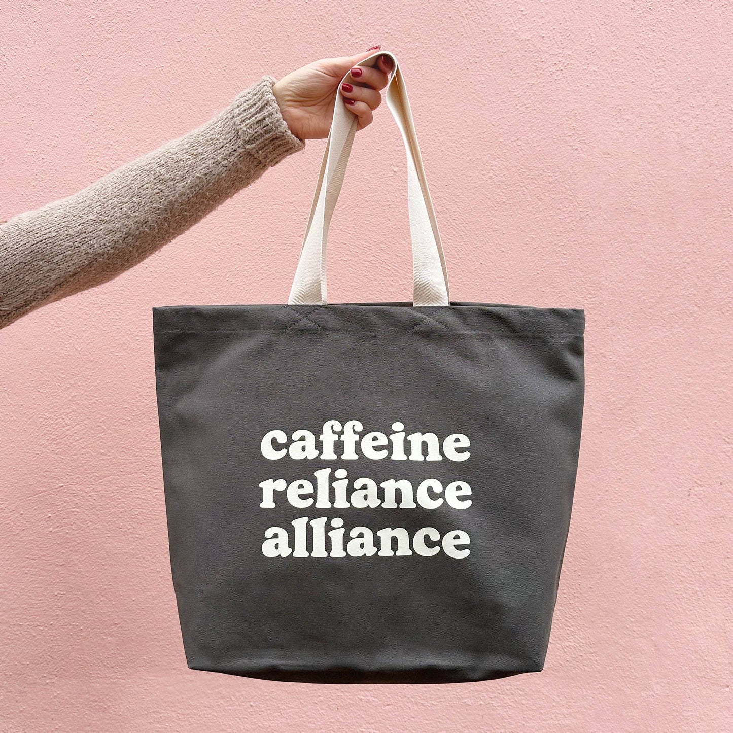 Alphabet Bag | Caffeine Reliance Alliance - Grey Tote Bag - The Malo Life
