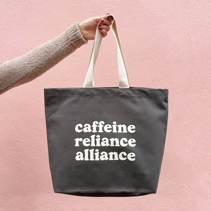 Alphabet Bag | Caffeine Reliance Alliance - Grey Tote Bag - The Malo Life